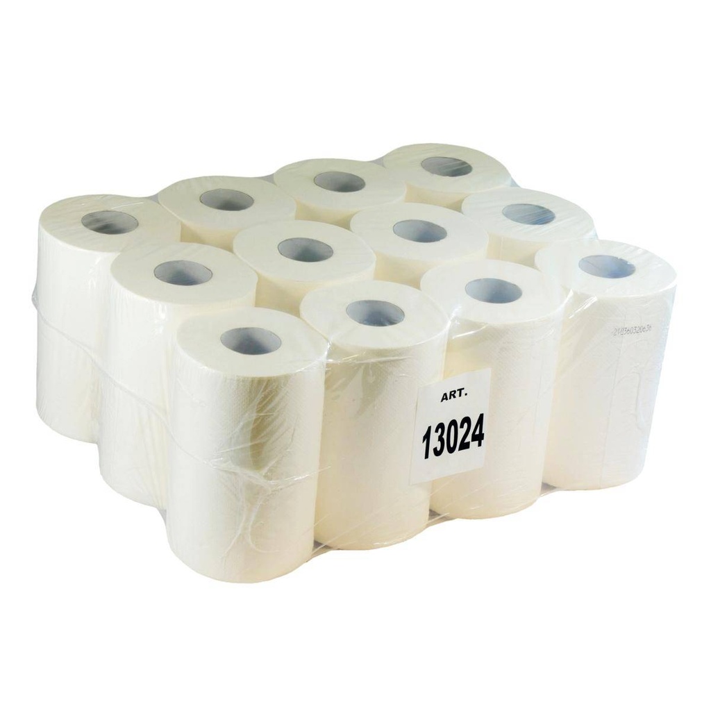 Papierhandtücher Rollenhandtücher Innenabrollung 2-lagig, 100% Zellstoff weiß, 72 m, "TOP MINI 200", 212 Blatt | 12 Rollen