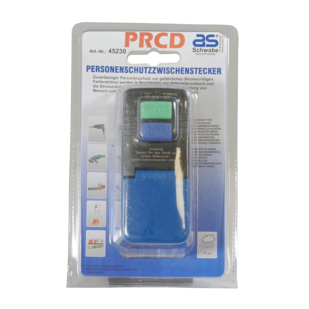 Personenschutz-Zwischenstecker mit PRCD 230V Schwarz IP44