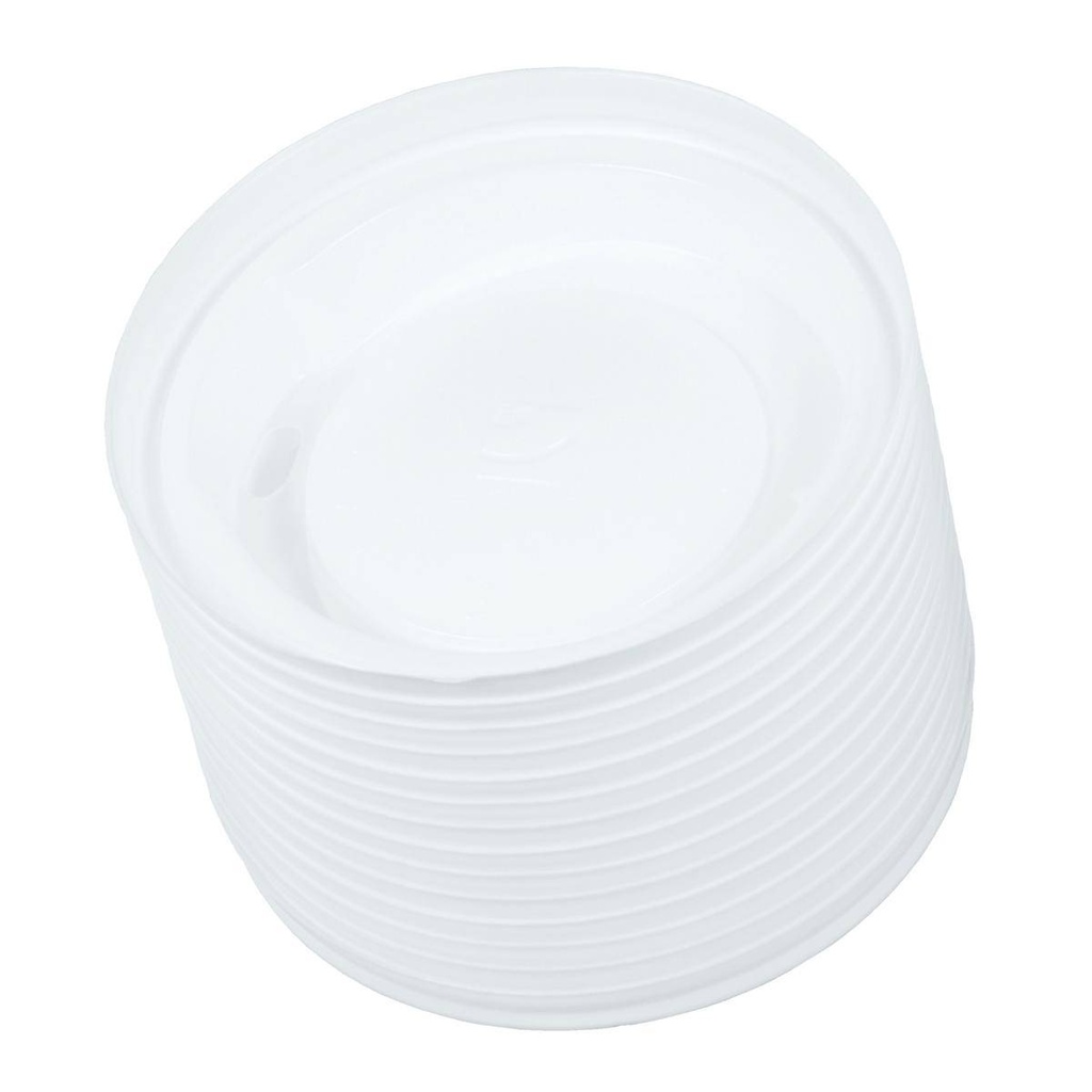 Deckel mit Trinkloch (12/16oz, Ø 90 mm),PS Kunststoff, für Coffee-Cups, weiß | 100 Stück
