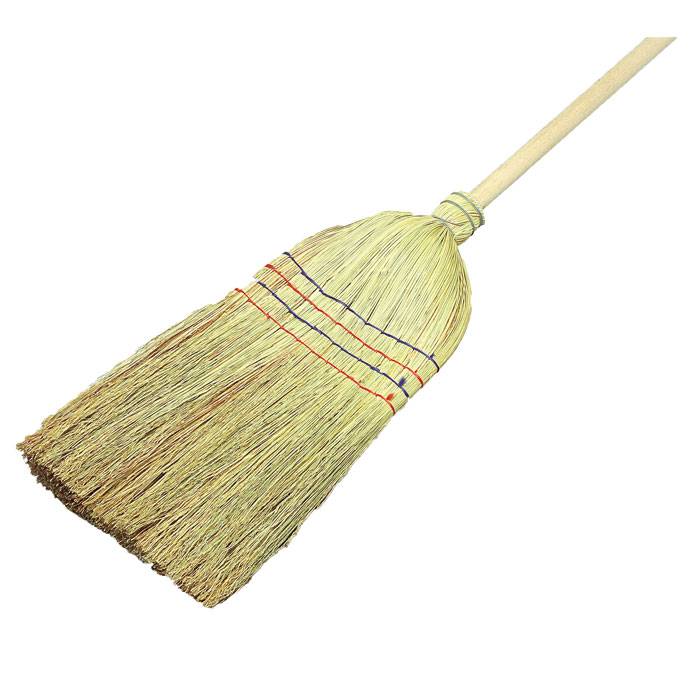 Reisstrohbesen mit Holzstiel, 4-Naht | 34 cm