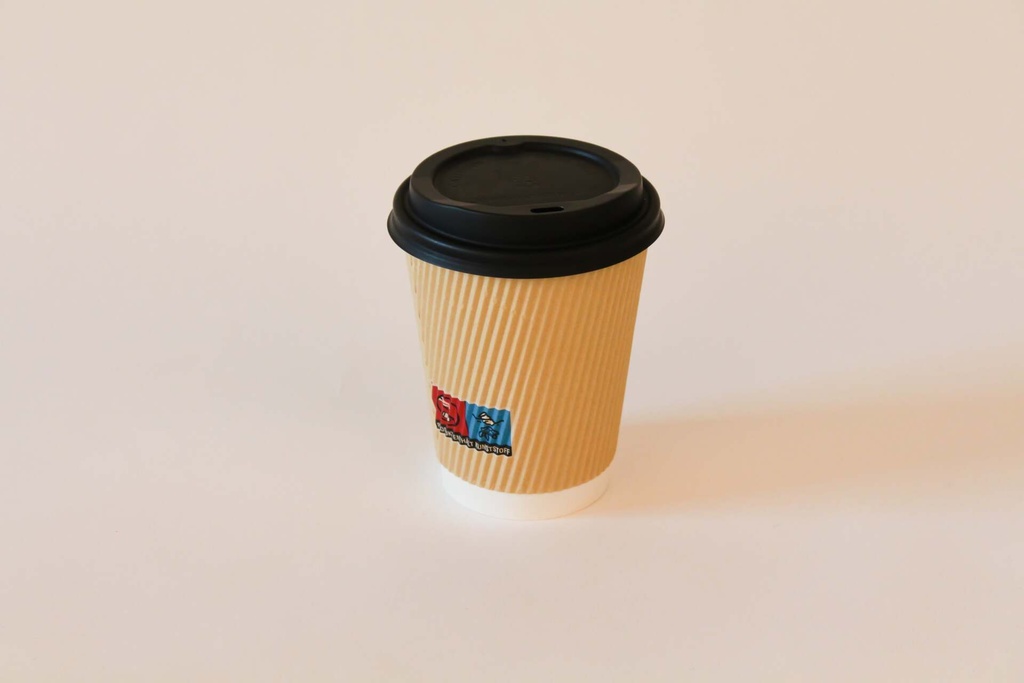 Kaffeebecher Ø80mm/200ml, geriffelt mit Deckel CPLA schwarz / braun / 1000 Stk.