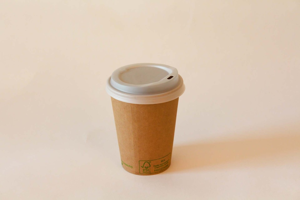 Kaffeebecher Ø90mm/300ml mit Deckel CPLA weiß / braun / 1000 Stk.
