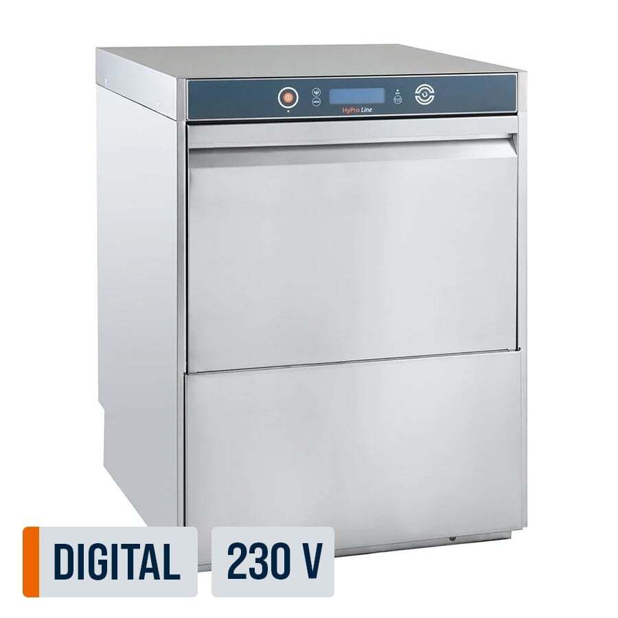Geschirrspülmaschine HYPRO Digital 50 SLE 50x50 cm Korbmaß, mit Reiniger- & Klarspüldosierer, mit Ablaufpumpe & Enthärter,Drucksteigerungspumpe Made in Europe, 230 Volt