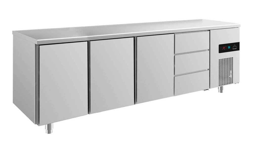 Kühltisch -2 bis +8°C 2330x700x850mm mit 3x Türen und 1x drei Schubladen