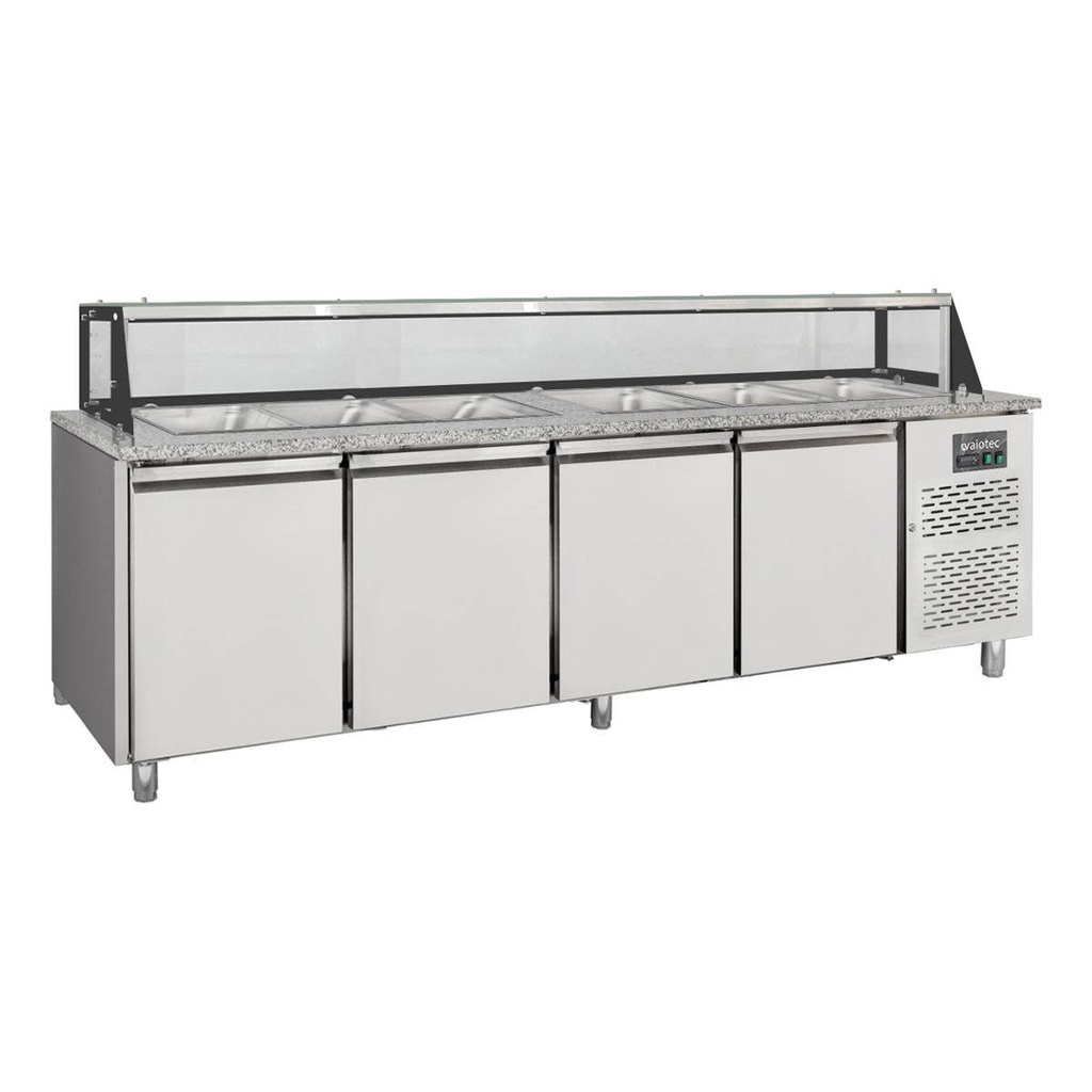 Salattheke / 4-fach mit Türen, Glasaufbau, für 6x GN 1/1 "grau", 2500 x 800 mm