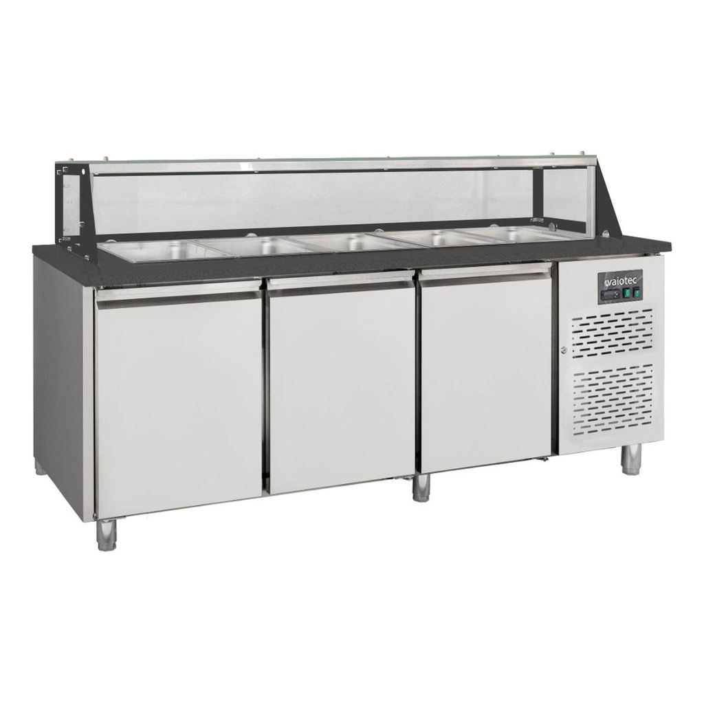 Salattheke / 3-fach mit Türen, Glasaufbau, für 5x GN 1/1 "schwarz", 2000 x 800 mm
