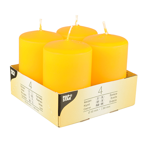 6 x 4 Stumpenkerzen Ø 50 mm · 80 mm gelb