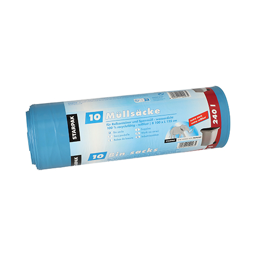 6 x 10 Müllsäcke, LDPE 240 l 125 cm x 100 cm blau extra stark und extra reißfest