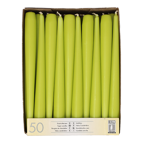 2 x 50 Leuchterkerzen Ø 2,2 cm · 25 cm limonengrün