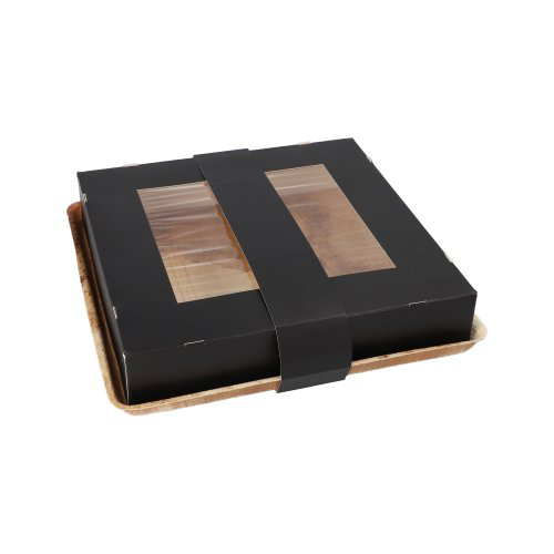 4 x 25 Tabletts, Palmblatt eckig 5 cm x 25,5 cm x 25,5 cm mit separatem Deckel und Banderole