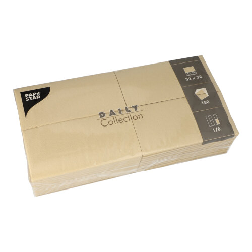 6 x 150 Servietten "DAILY Collection" 1/8-Falz 32 cm x 32 cm sand