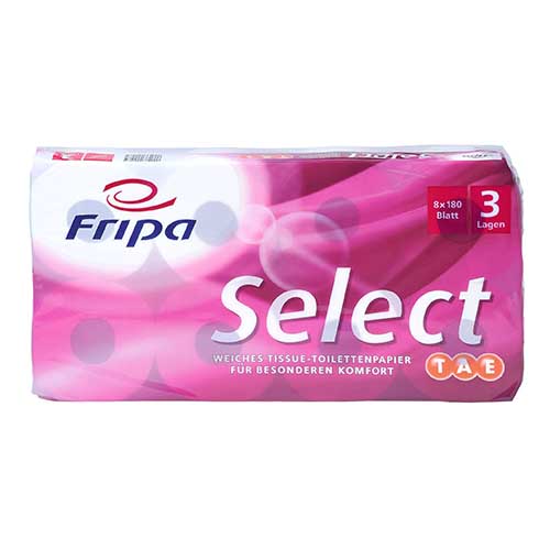 6 x 8 Rollen Toilettenpapier, 3-lagiges Tissue Ø 12 cm · 13 cm x 9,8 cm hochweiss "Select TAE" 180 Blatt