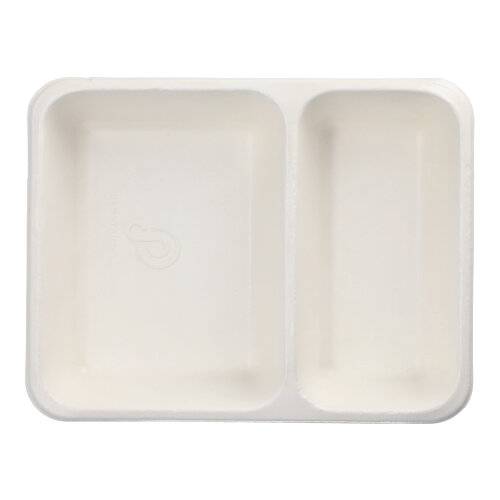6 x 50 Siegelschalen Zuckerrohr 2-geteilt 1200 ml 4,9 cm x 22,7 cm x 17,8 cm