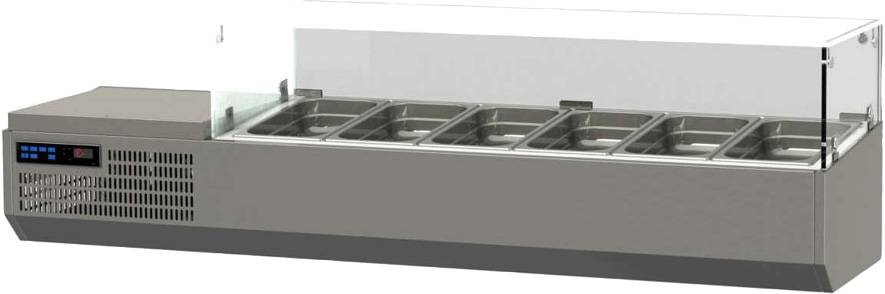 K+T Kühlaufsatz mit Glasaufsatz für 6 x GN 1/4, Behältertiefe 150 mm, steckerfertig