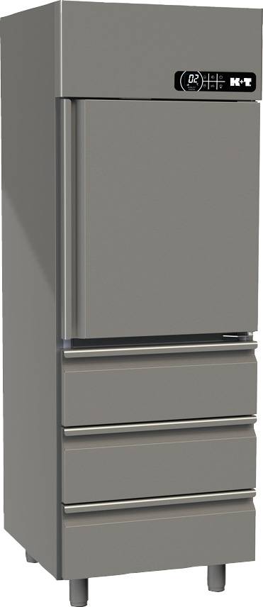 K+T Umluftkühlschrank GN 2/1, mit 1/2 CNS-Tür und 3 Schubladen, Zentralkühlung