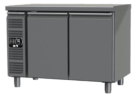 K+T Tiefkühltisch GN 1/1, Korpushöhe 650 mm, abgekantete Arbeitsplatte, 2 Abteile, Zentralkühlung