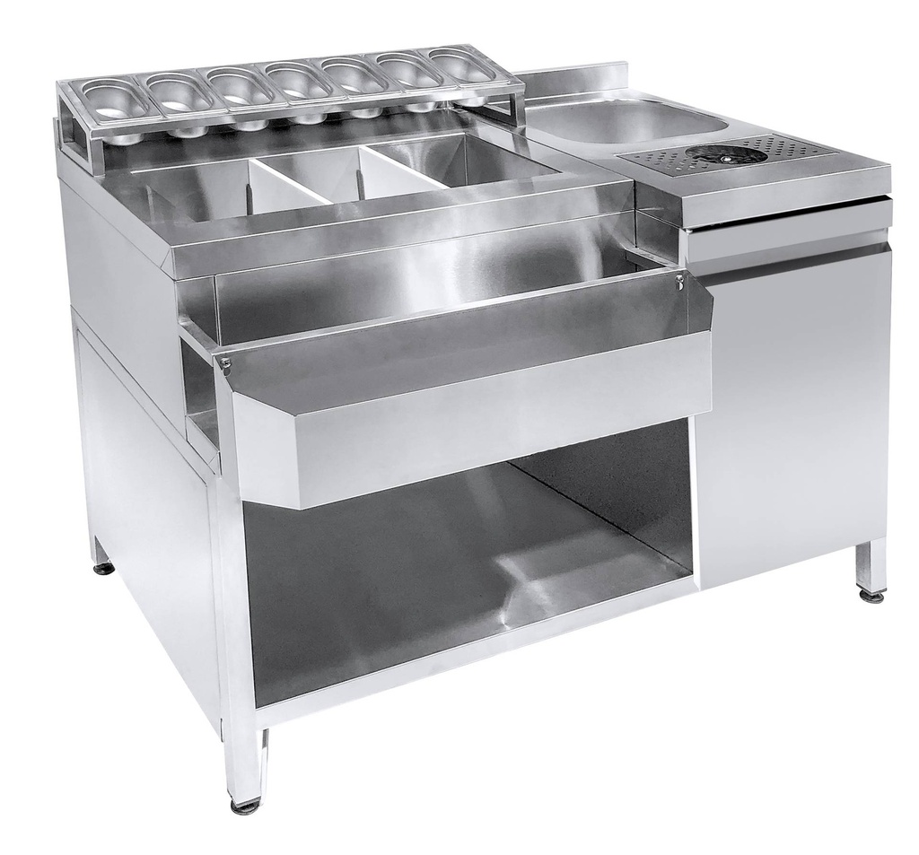 Cocktailstation aus Edelstahl, 1340 x 700 x 875 mm