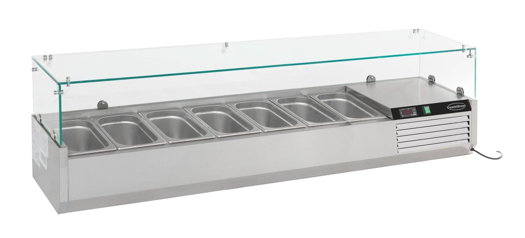Aufsatzvitrine 7 aus Edelstahl, 1600 x 335 x 435 mm
