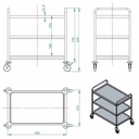 Servierwagen Edelstahl / 3 Böden, 860 x 540 mm