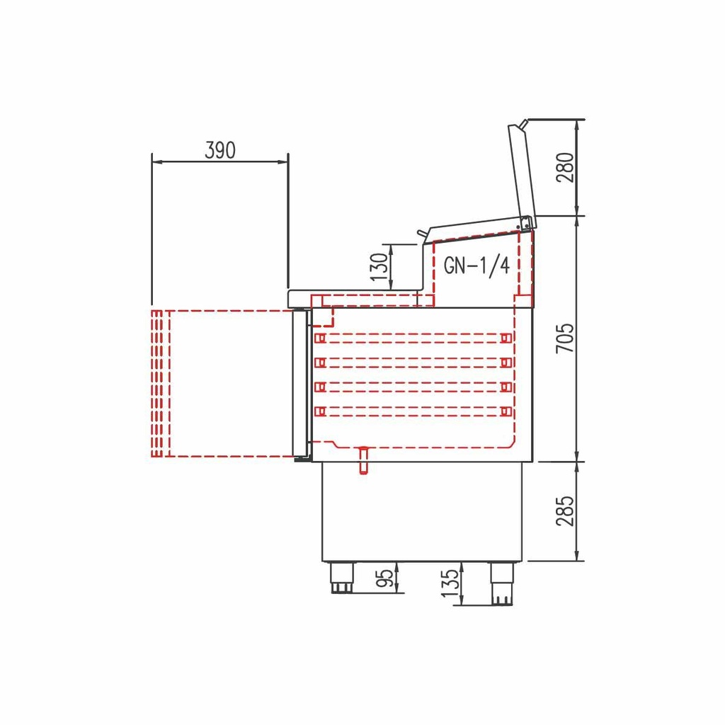 TOPLINE Belegstation / 2-fach mit Türen, Edelstahlaufsatz, GN 1/4, 925 x 700 mm