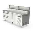 TOPLINE Belegstation / 4-fach mit Türen, Edelstahlaufsatz, GN 1/4, 2245 x 700 mm