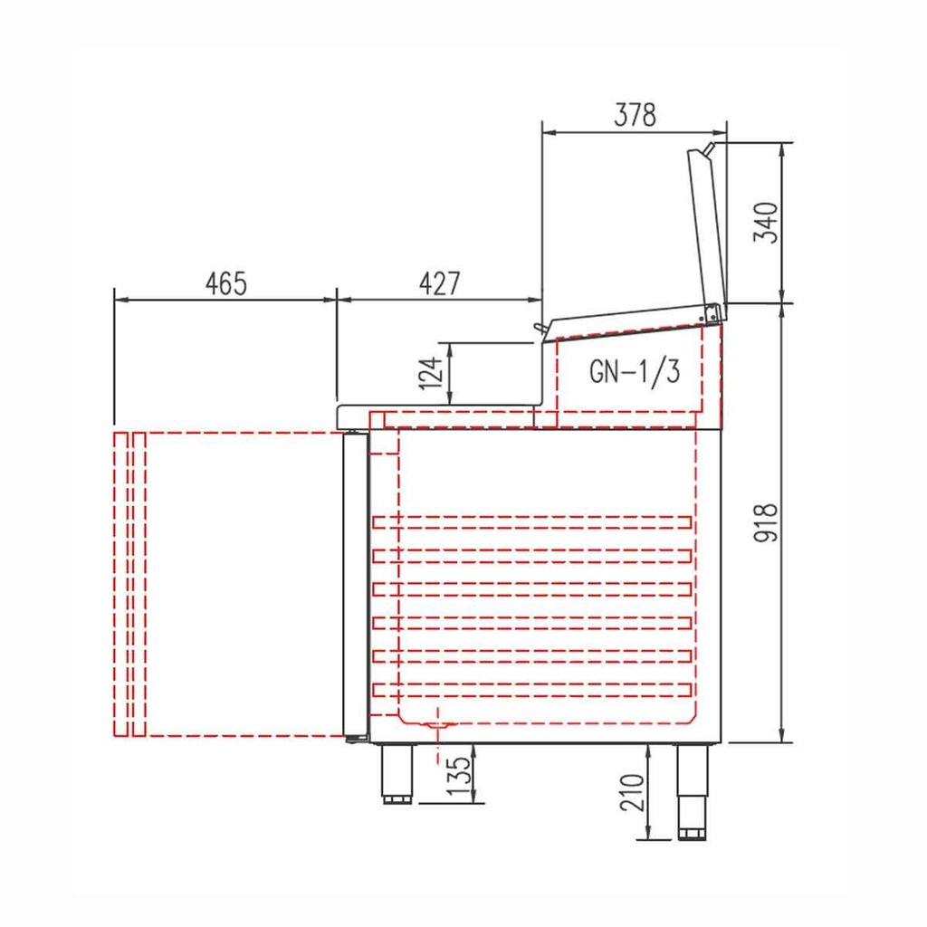 TOPLINE Belegstation / 3-fach mit Türen, EN 60x40, Edelstahlaufsatz, GN 1/3, 2020 x 800 mm