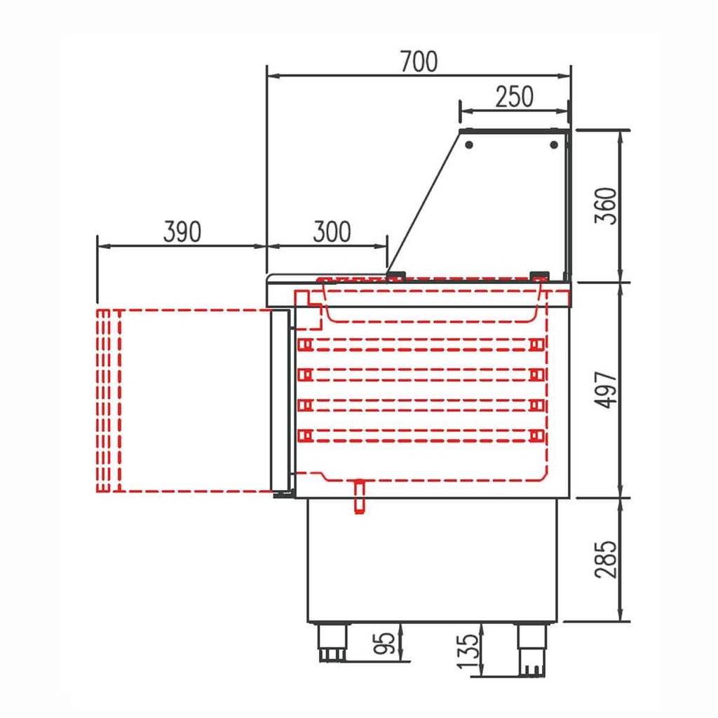 TOPLINE Kebabstation / 2-fach mit Türen, Glasaufsatz mit Zwischenetage, GN 1/3, 1345 x 700 mm