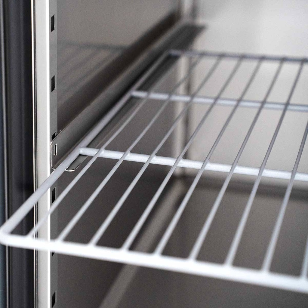 Salattheke / 4-fach mit Türen, Glasaufbau, für 6x GN 1/1 "grau", 2500 x 800 mm