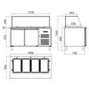 Salattheke / 2-fach mit Türen, Glasaufbau, für 4x GN 1/1 "schwarz", 1500 x 800 mm