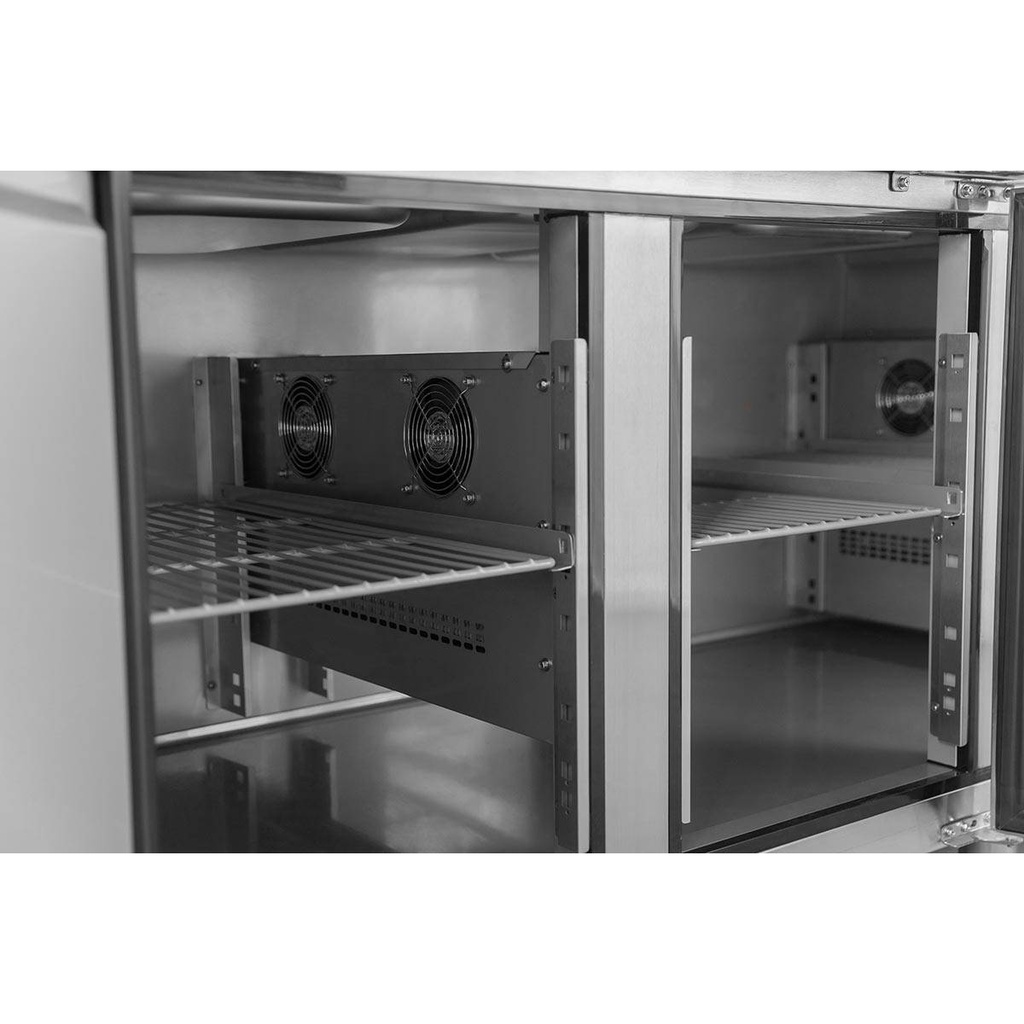 Salattheke / 4-fach mit Türen, Glasaufbau, für 6x GN 1/1 "schwarz", 2500 x 800 mm