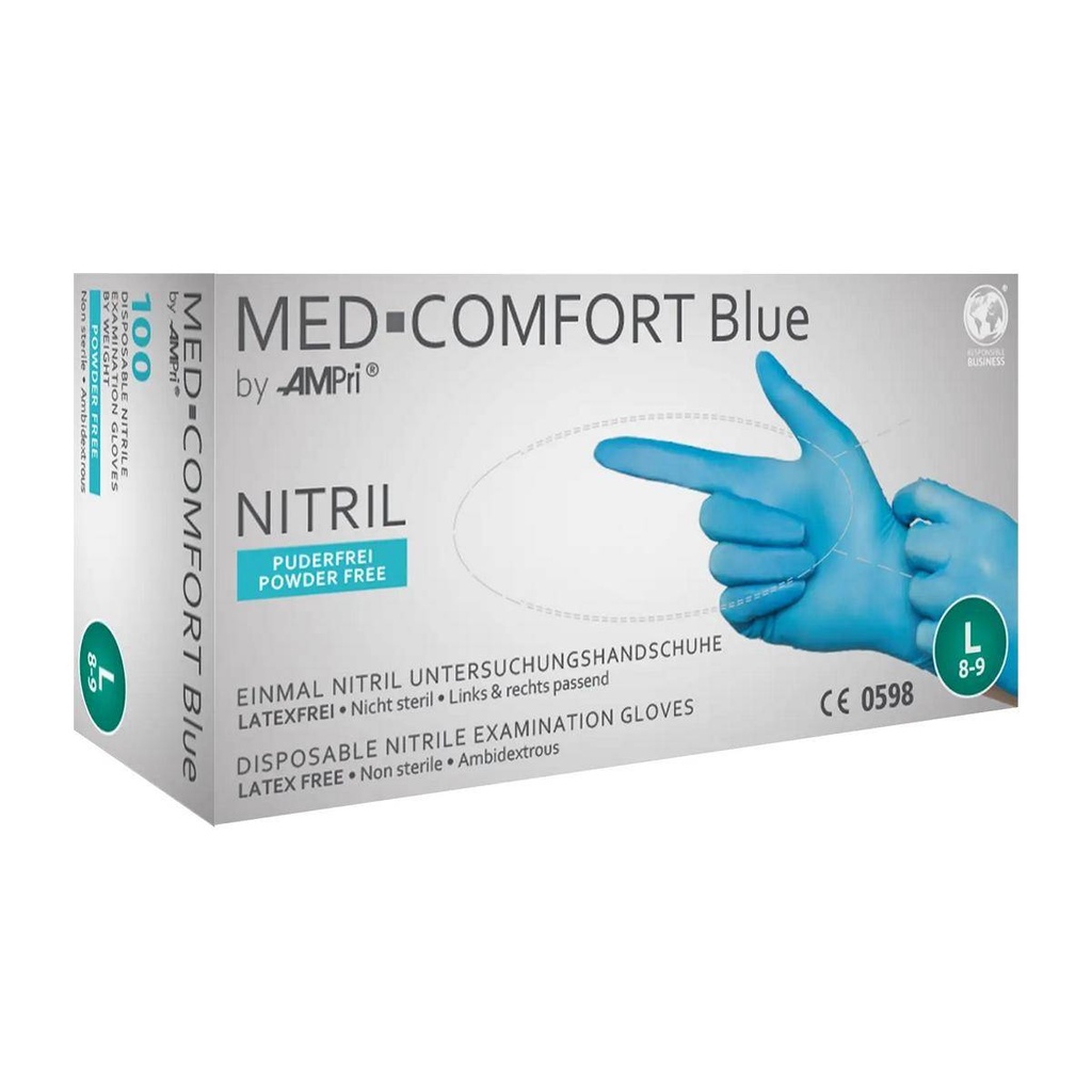 Einweghandschuhe Nitril puderfrei, blau, "MED COMFORT BLUE", 100 Stück/Box | Größe S