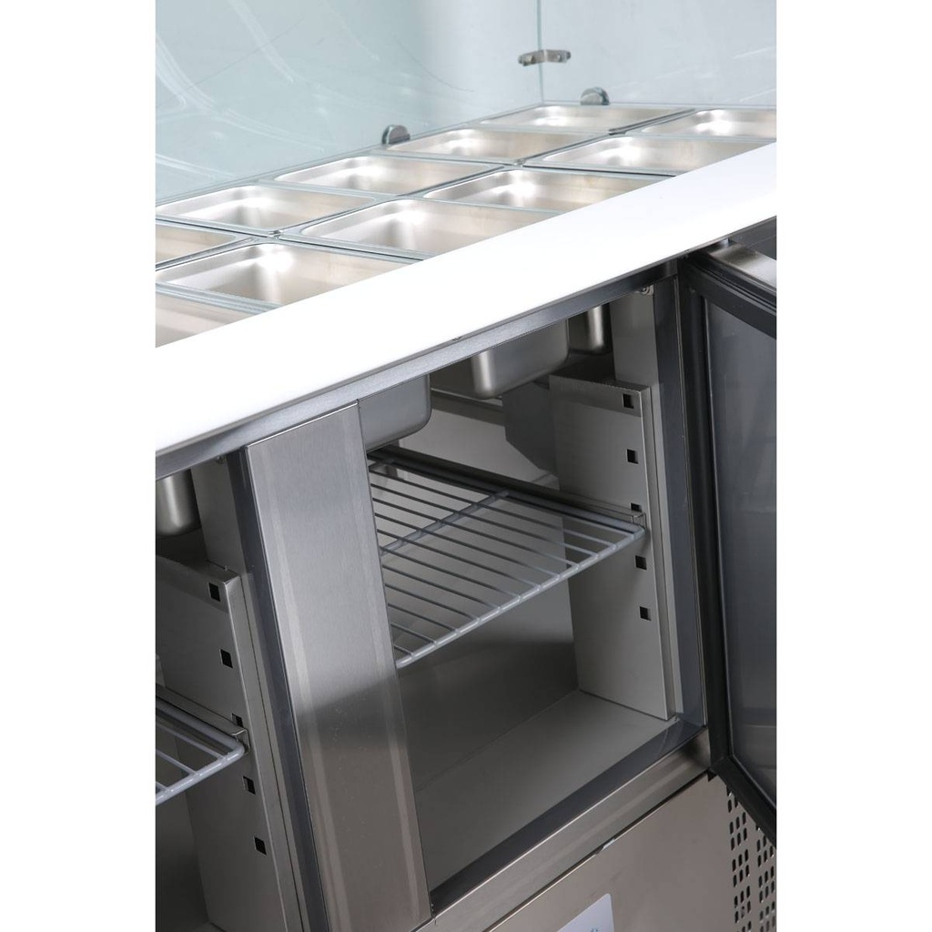 Saladette / 3-fach mit eckigem Glasaufsatz, 1365 x 700 mm