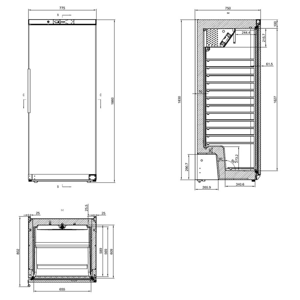Lagertiefkühlschrank ABS / 580 Liter, 775 x 750 mm