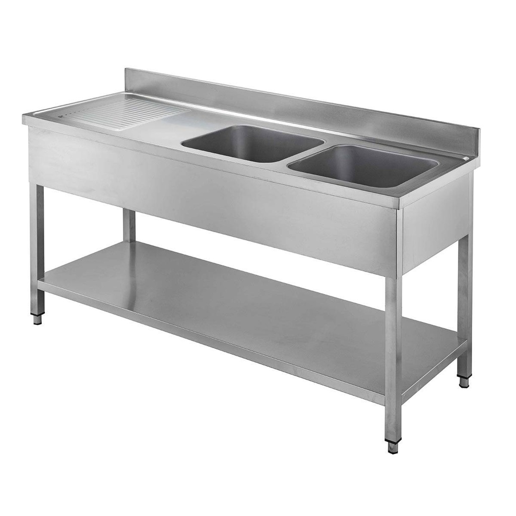 Spültisch / 2 Becken rechts und Abtropffläche, 2000 x 700 mm