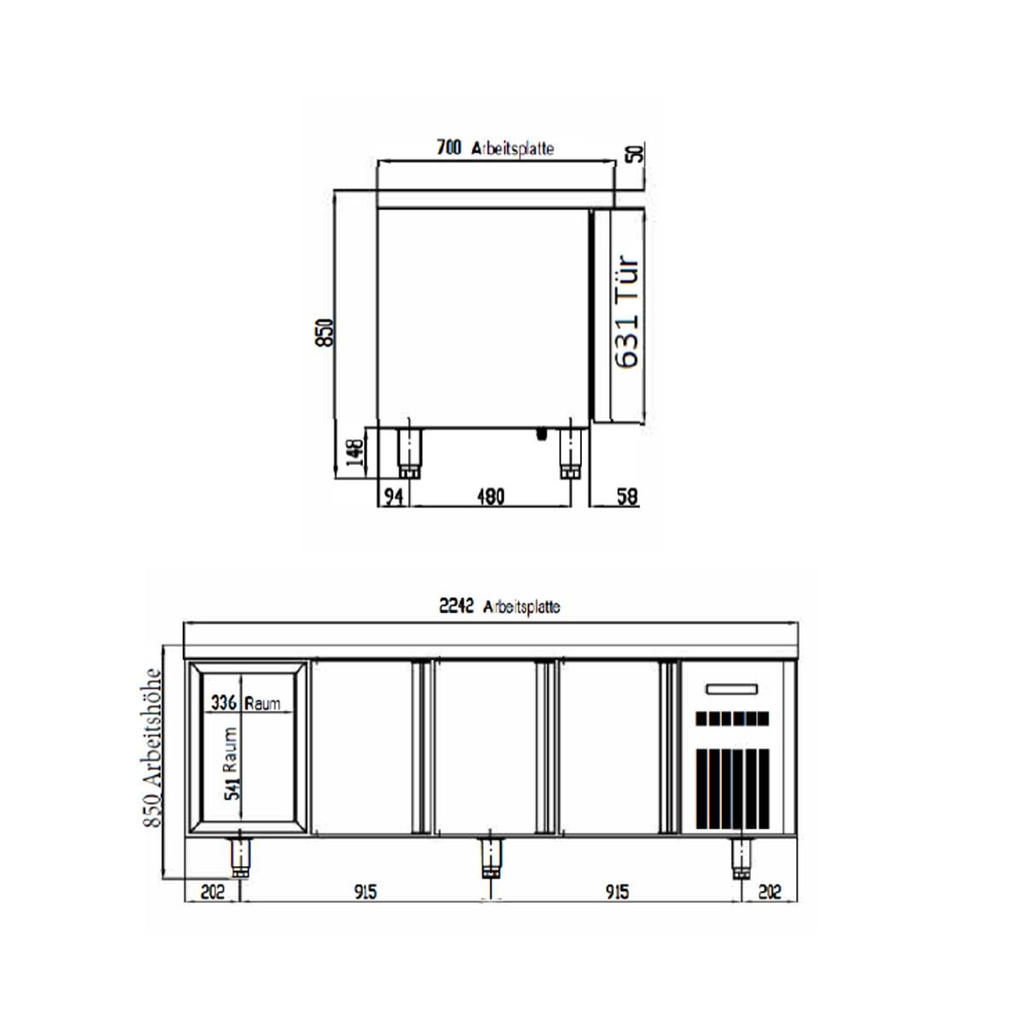 TOPLINE Kühltisch / 4-fach GN1/1 mit 6 Schubladen / 1 Tür, 2245 x 700 mm