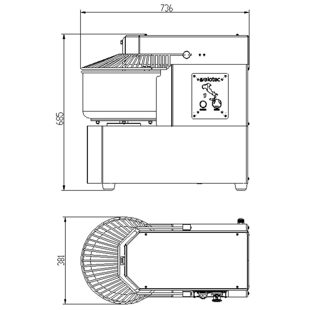 Teigknetmaschine fester Kessel - 20 Liter / 400 Volt, 381 x 736 mm