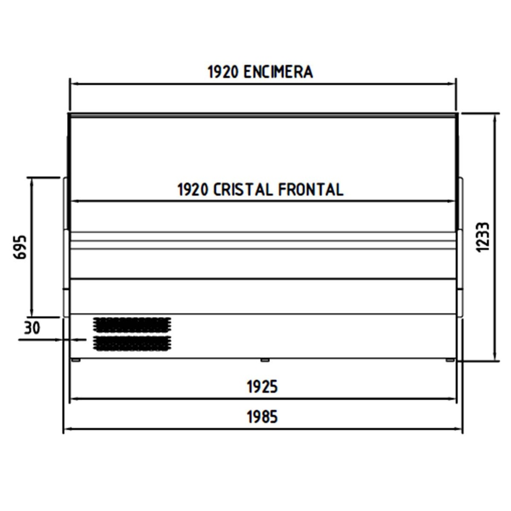 TOPLINE Kühltheke 200 - gebogenes Frontglas "schwarz", 1985 x 800 mm