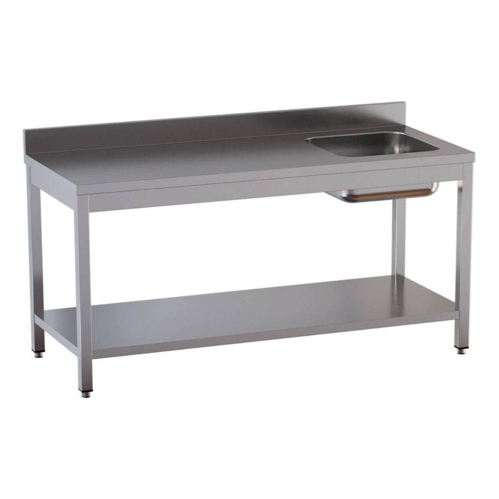 TOPLINE Cheftisch / Becken rechts mit Aufkantung, 1600 x 700 mm