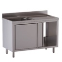 TOPLINE Spülschrank / 1 Becken links mit Schiebetüren, 1400 x 700 mm