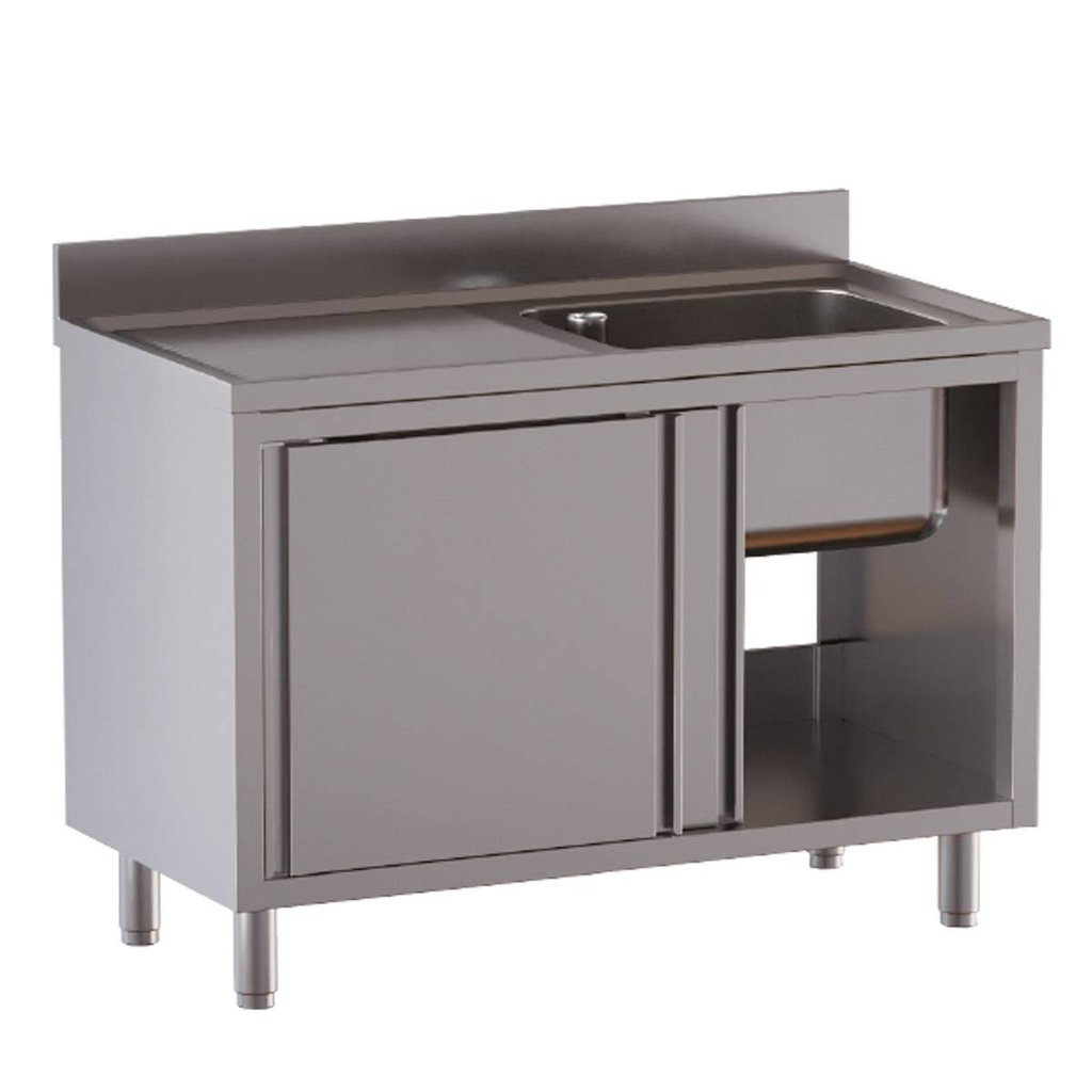 TOPLINE Spülschrank / 1 Becken rechts mit Schiebetüren, 1200 x 600 mm