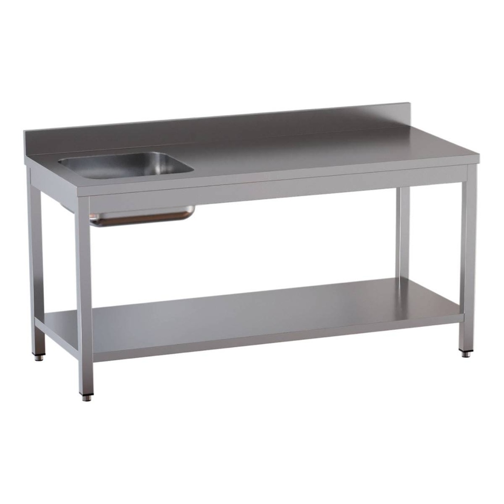 TOPLINE Cheftisch / Becken links mit Aufkantung, 1400 x 700 mm