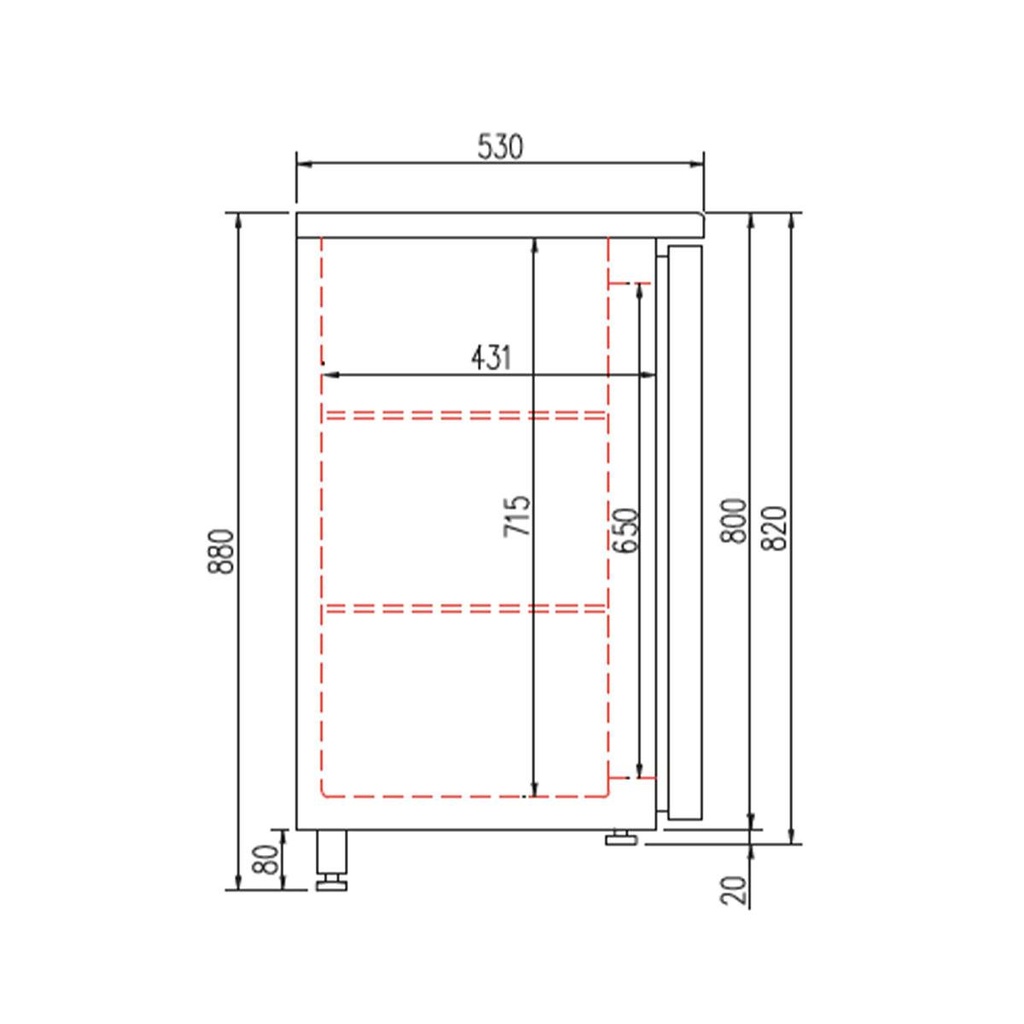 TOPLINE Barkühltisch schwarz / 2 Türen & 4 Schubladen, 2565 x 530 mm
