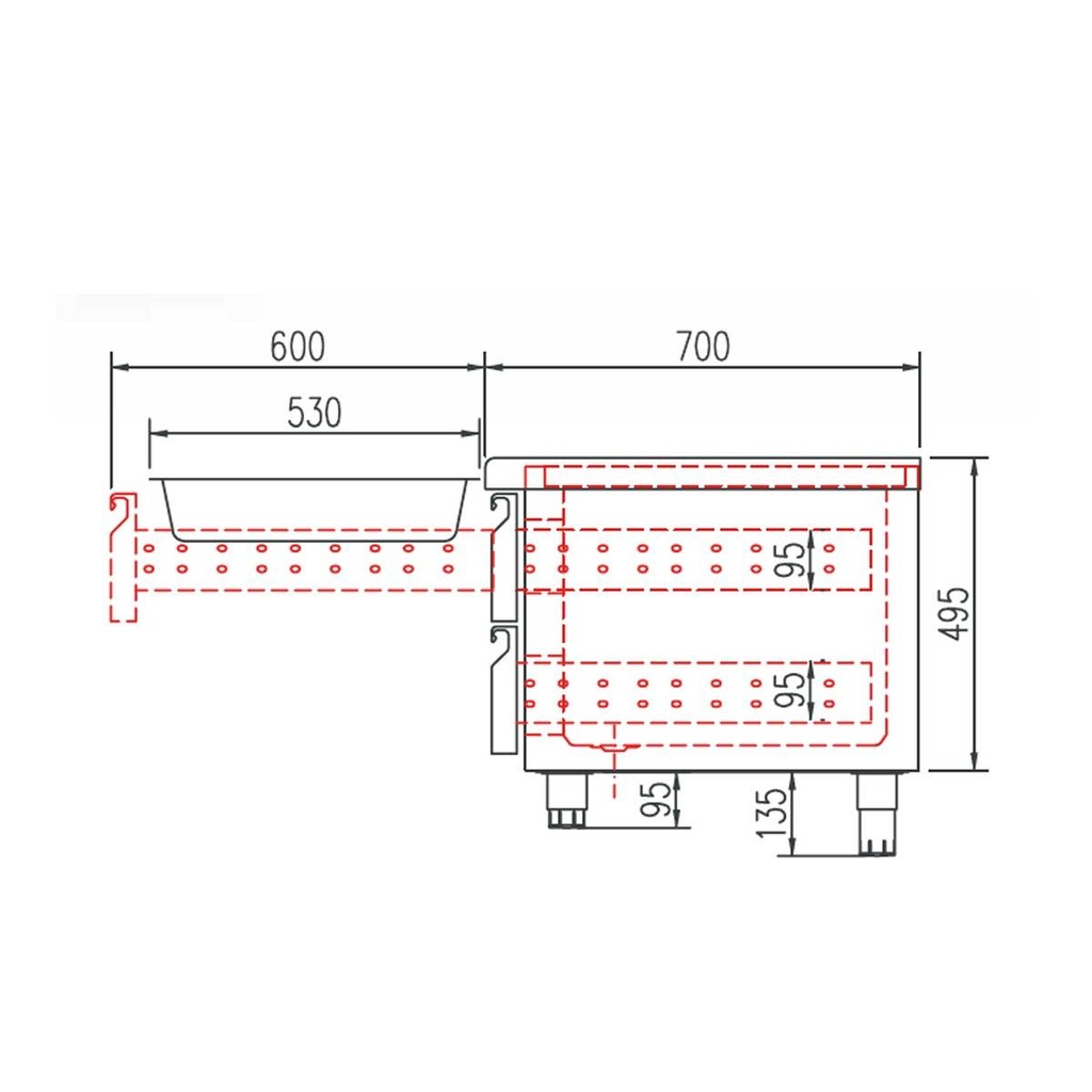 TOPLINE Unterbaukühltisch / 1-fach GN 2/1 mit 2 Schubladen, 1210 x 700 mm