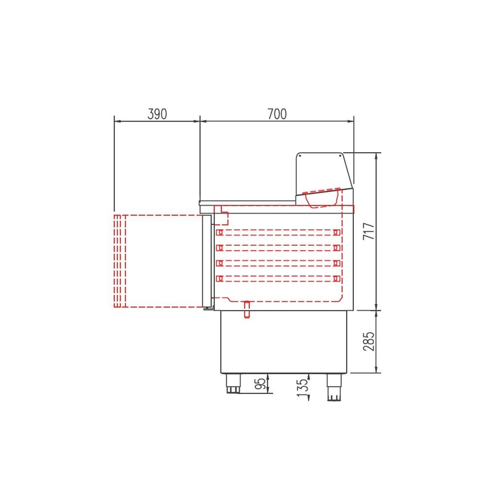 TOPLINE Belegstation / 2-fach mit Türen, eckiger Glasaufsatz, GN 1/6, 925 x 700 mm