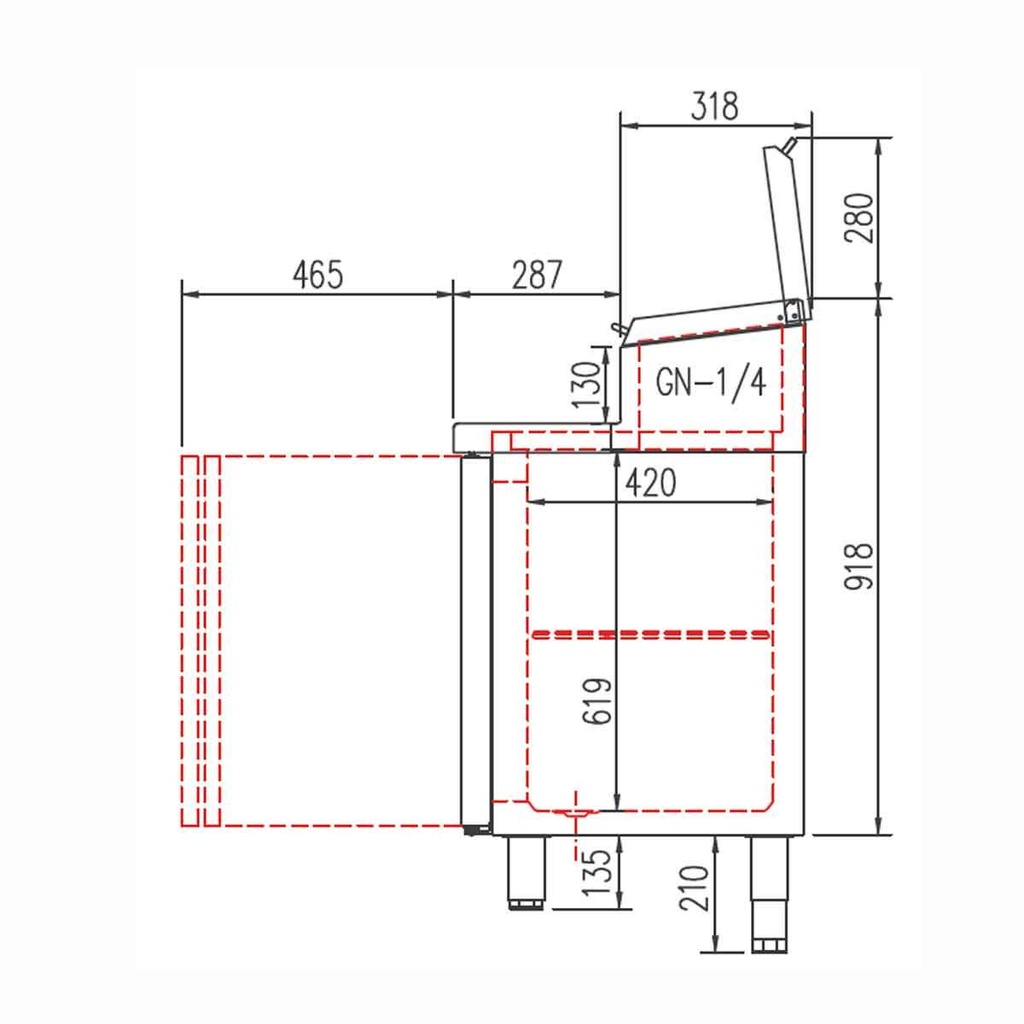 TOPLINE Belegstation / 2-fach mit Türen, Edelstahlaufsatz, GN 1/4, 1495 x 600 mm