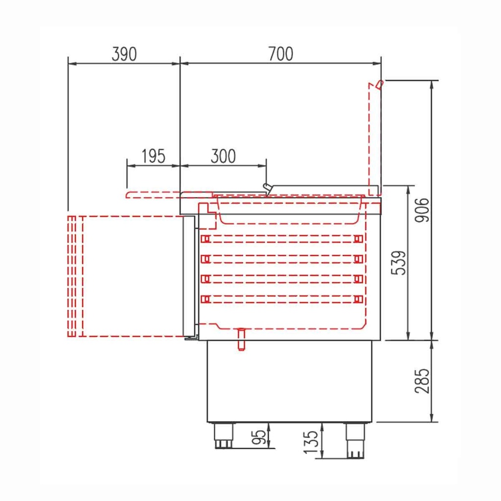 TOPLINE Saladette / 3-fach mit Türen, Edelstahldeckel, GN 1/6 & 1/9, 1375 x 700 mm