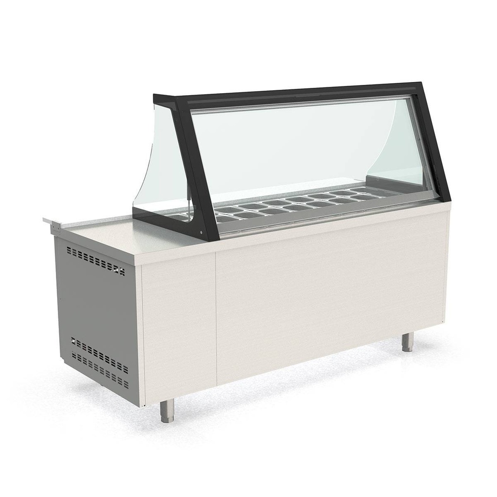 TOPLINE Zubereitungstisch / 3-fach mit Türen, Glasklappdeckel, GN 1/6, EN 60x40, 2020 x 800 mm