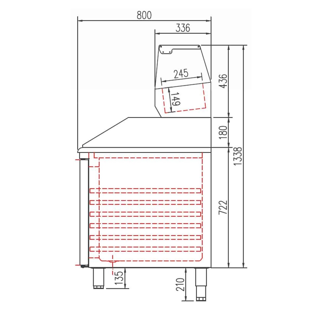 TOPLINE Pizzatisch / 3-fach mit 2 Türen, EN 60x40, Schubladenblock, Granitplatte grau, inkl. Kühlaufsatz, GN 1/4, 2020 x 800 mm