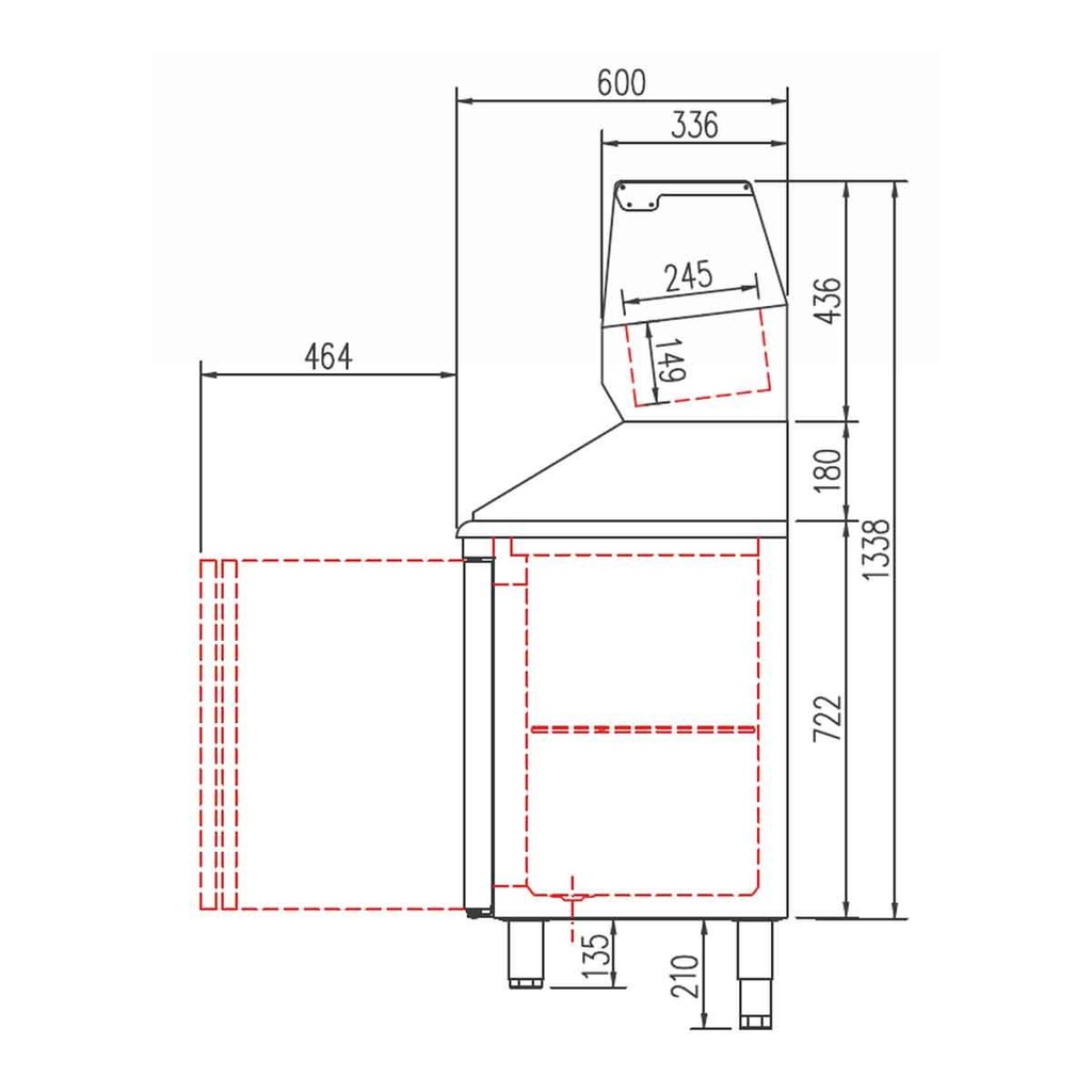 TOPLINE Pizzatisch / 4-fach mit Türen, Granitplatte grau, inkl. Kühlaufsatz, GN 1/4, 2545 x 600 mm