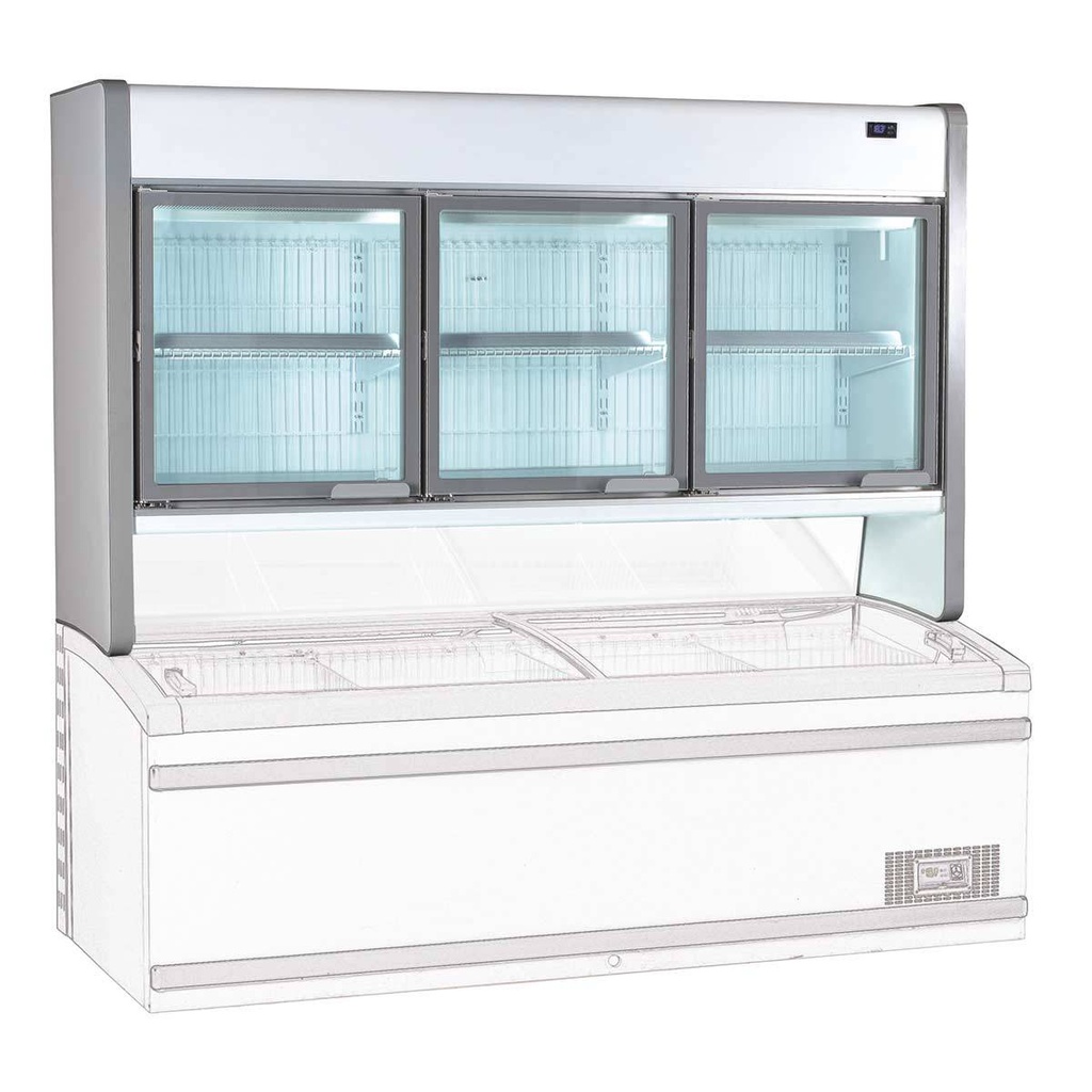 TOPLINE Tiefkühltruhenaufsatz 900 mit Glastüren, Weiß, LED, 2200 x 630 mm